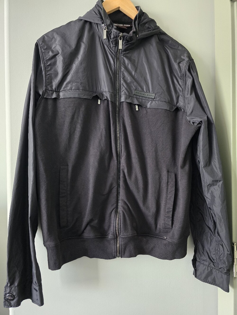 Michael Kors Men's Charcoal Black Hooded Zip Windbreaker Size XL